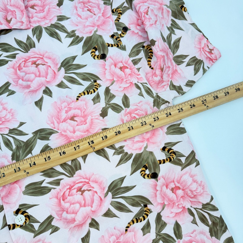 Team Wang‎ Design Mens Size 2 Pink Peony Tiger Tail Floral Flax Button Up Shirt - Picture 2 of 10